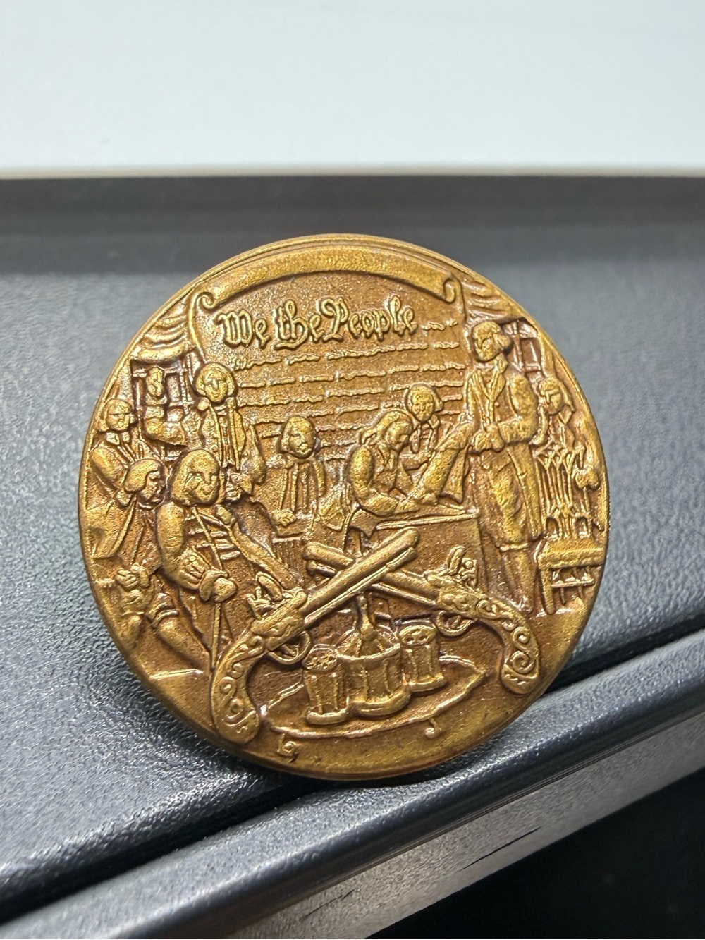Vintage We The People Patriotic Bicentennial Style Brass Tone Pin